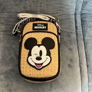 Disney Mickey Mouse Straw Crossbody Bag - Black and Tan